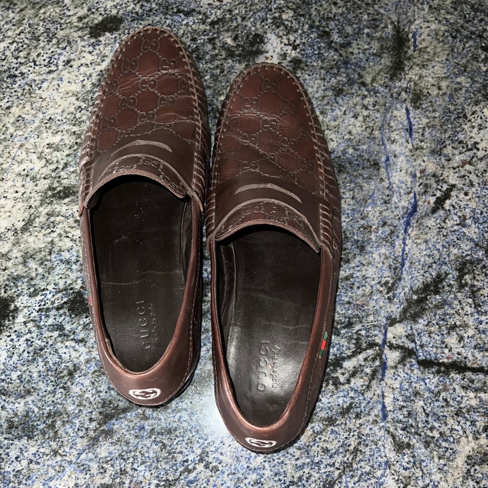 Gucci men brown leather loafers size 13